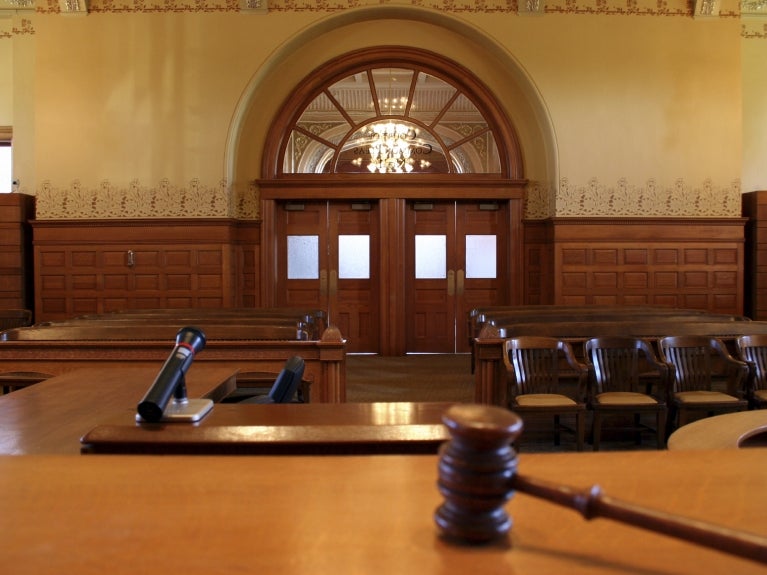 Gavel on desk in courtroom