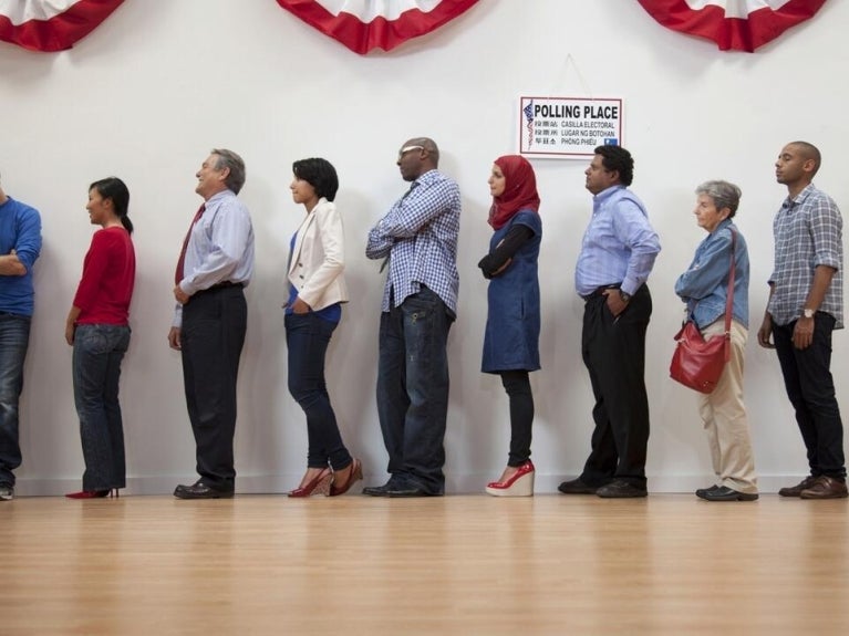 people lined up to vote