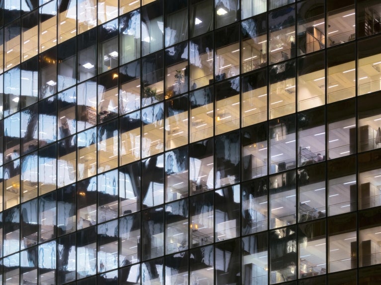 View of office building at night