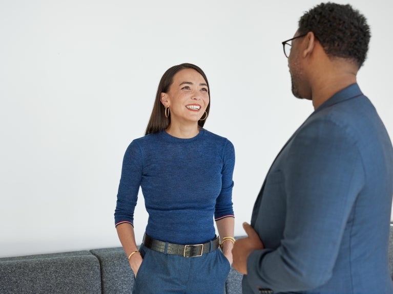 Aaron Holloway and Lauren Tsuji chatting