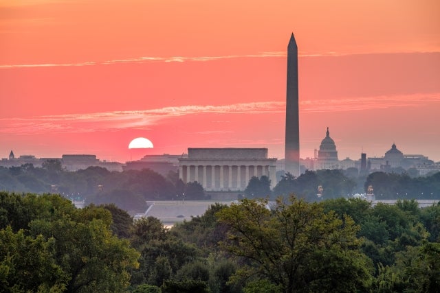 Washington DC skyline at sunrise