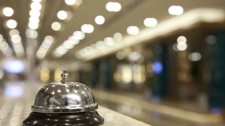 bell on front desk at hotel