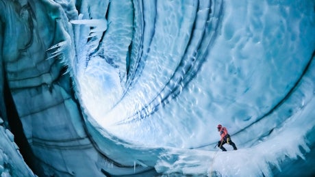 Man in an ice tunnel