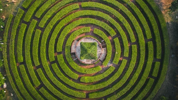 Aerial view of a garden maze