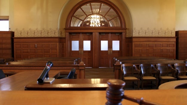 Gavel on desk in courtroom