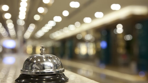 bell on front desk at hotel