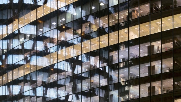 View of office building at night