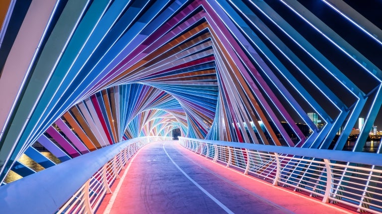 Colorful bridge at night