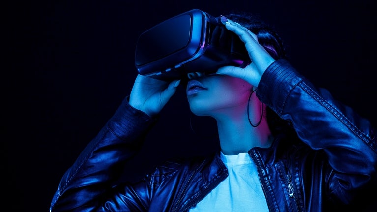 Woman wearing virtual reality headset